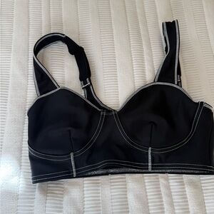 ALO Yoga Black Longline Sports Bra with Contrast Stitching